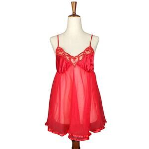 Vintage Seductive Wear Babydoll Red Sheer Half Slip Lengiere - Medium